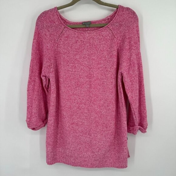 T by Talbots Pink Sweater Womens Large t Cotton Knit Pullover 3/4 Sleeve - Picture 2 of 11